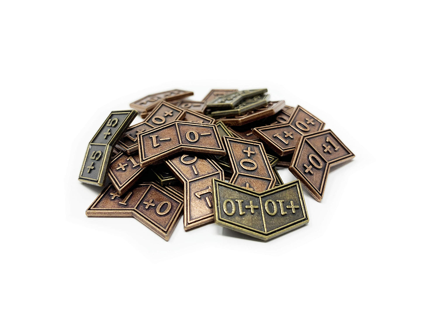 Citadel Black Mtg Buff Counters Expansion Set Of 30 Metal Tokens - With Velvet Drawstring Pouch, Antique Gold & Copper Finish Metal Tokens, Magic: The Gathering