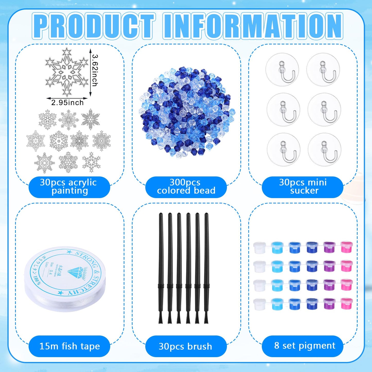 Beeveer 30 Sets Winter Snowflake Suncatchers Art Kits DIY Christmas Snowflake Suncatcher Crafts Paint Your Own Window Ornaments