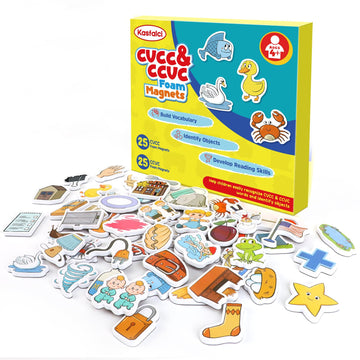 Kasfalci Cvcc & Ccvc Word Games, 50 Magnetic Foam Objects Fridge Magnets For Kids, Speech Therapy Toys For Toddler, Learn To Rea