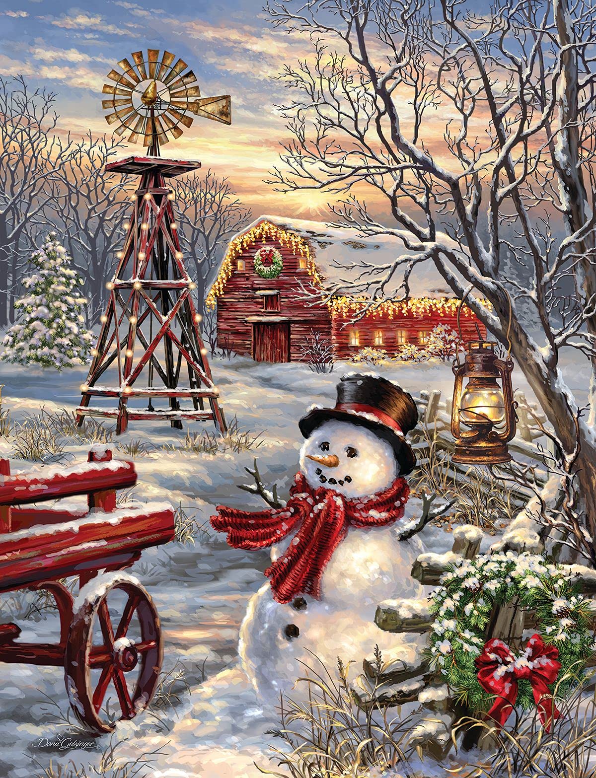 Springbok Winter Windmill 500 Piece Jigsaw Puzzle For Adults Featuring Snowman And Red Barn Winter Scene - Made In The Usa With Interlocking Pieces That Snap Perfectly In Place