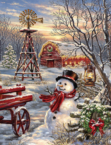 Springbok Winter Windmill 500 Piece Jigsaw Puzzle For Adults Featuring Snowman And Red Barn Winter Scene - Made In The Usa With Interlocking Pieces That Snap Perfectly In Place