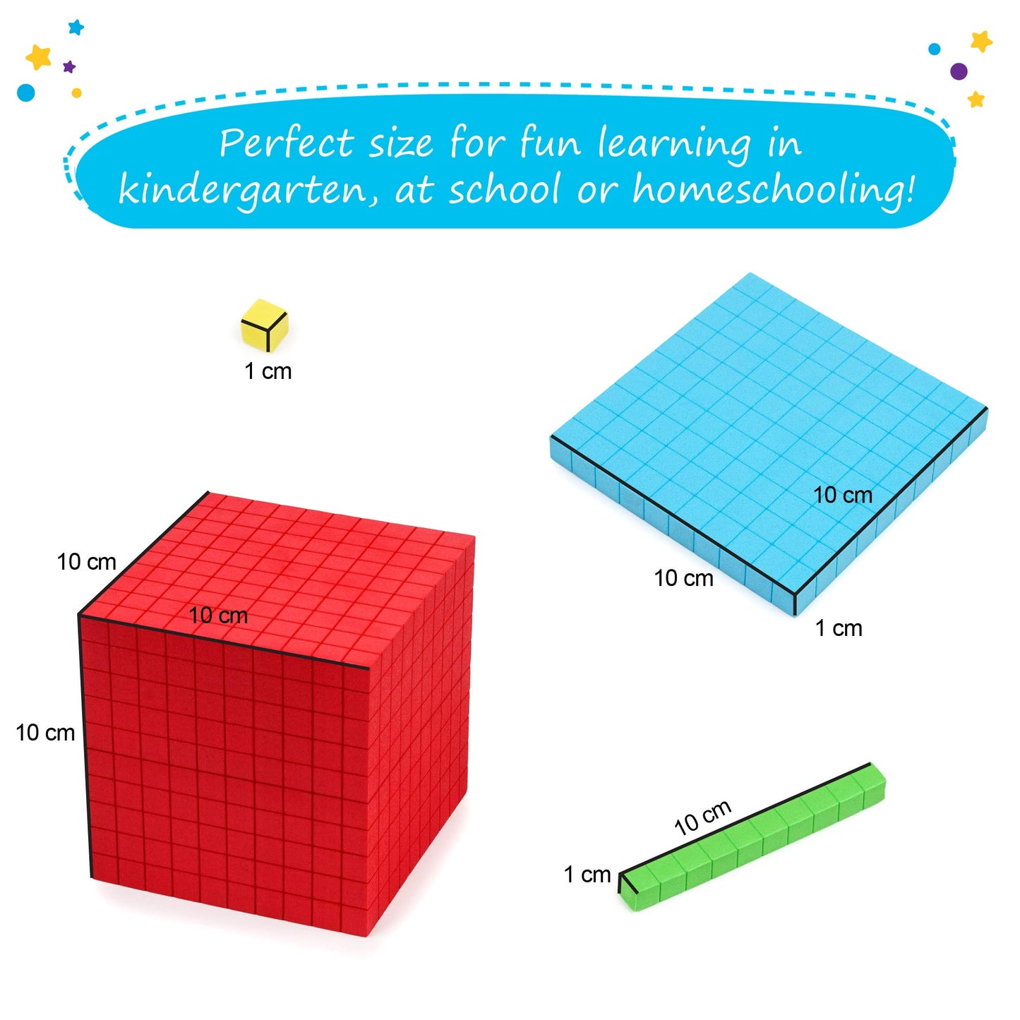 Simply Magic Foam Base Ten Blocks - 131 PCS Math Manipulatives for K-3, Assorted Colors, Ideal for Place Value Learning