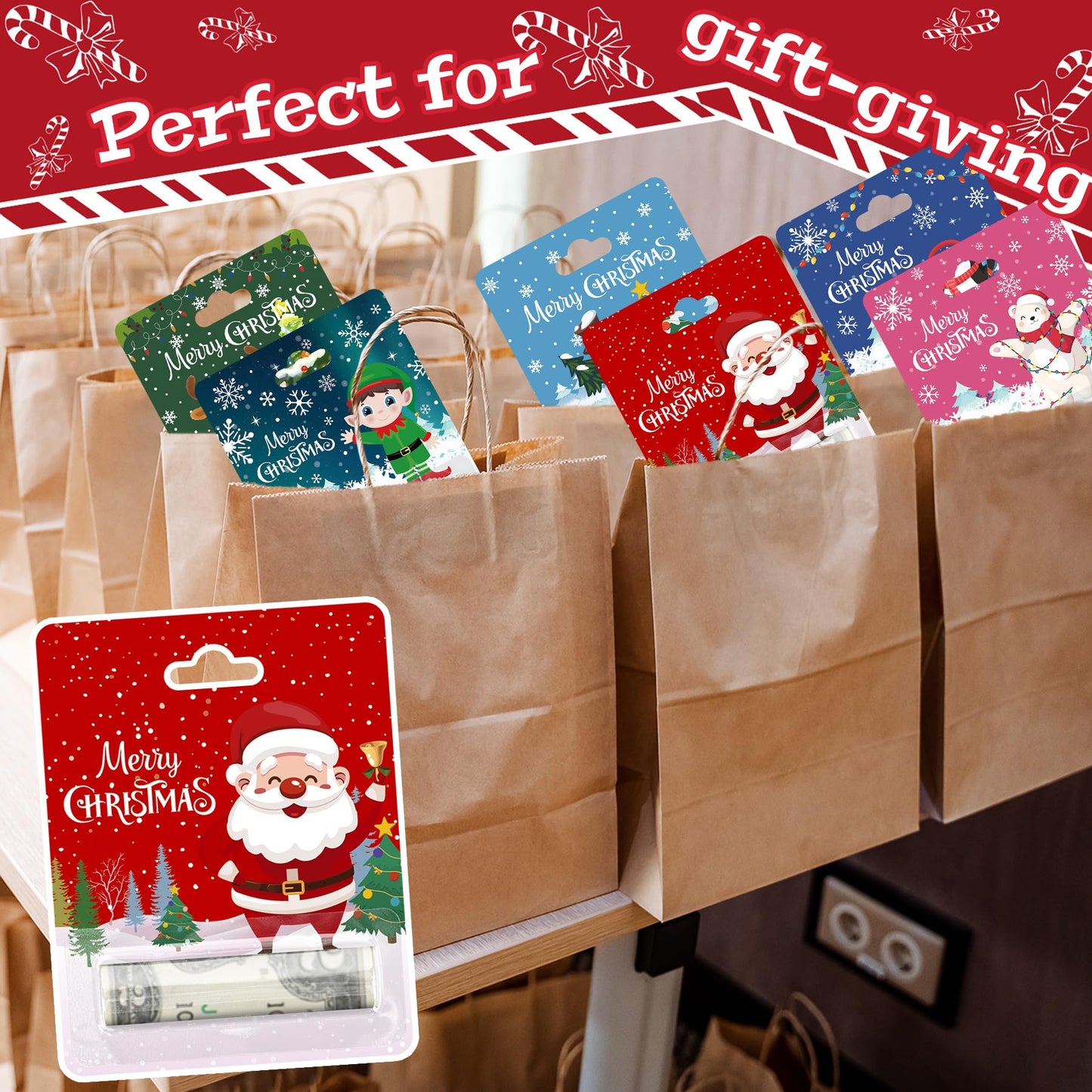 Stranthother 30 Pack Christmas Money Holders Cash Gifts Cards Ornaments Xmas With Plastic Cover Adhesive Pads Winter Holiday Par