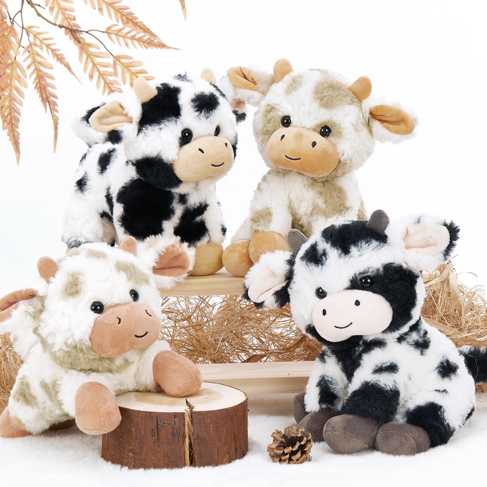 Muiteiur 4 Pcs Cow Stuffed Animals, 10 Inch Soft Cow Plush Toys, Cute Stuffed Cow Dolls For Kids Girls Boys,Gift For Christmas B