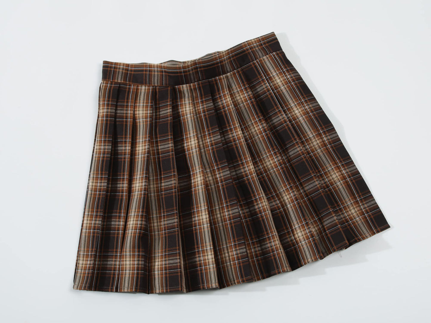 Girlss Short Pleated Plaid Costumes Skirt(Dark Brown Mixed White,Small)