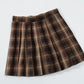 Womens Short Pleated Plaid Costumes Skirt(Dark Brown Mixed White,3XL)