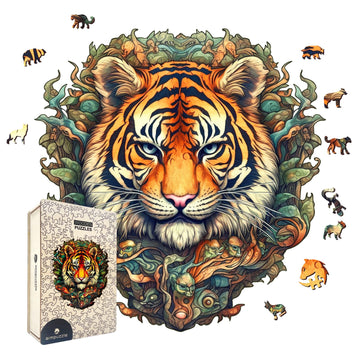 Wooden Puzzles For Adults, Jungle Tiger Unique Shaped Wooden Jigsaw Puzzle, Premium Wooden Box Animals Wood Cut Puzzles, Birthda