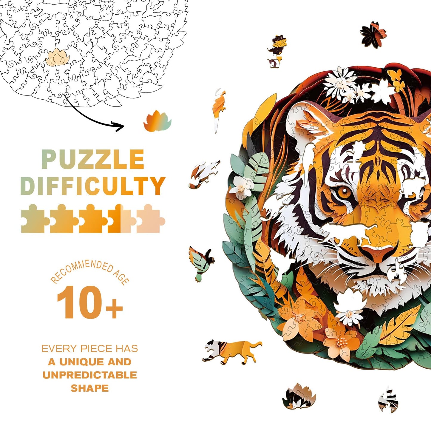 Wooden Puzzles for mature-themeds  Unique Animal Shaped mature-themed Puzzle  King of The Forest Wooden Jigsaw Puzzles mature-themed  Challenging Creative Gifts Family Games 11.4 * 11.2in 185pcs
