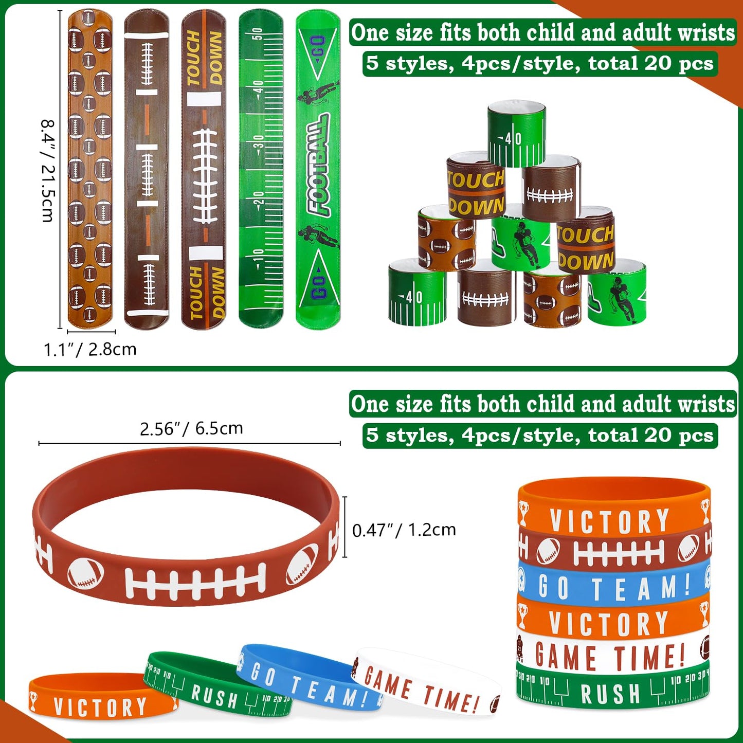Pixhotul 40 Pieces Football Party Favors, Silicone Wristbands And Rubber Bracelets For Game Day, Teens Birthday, Theme Party, Te