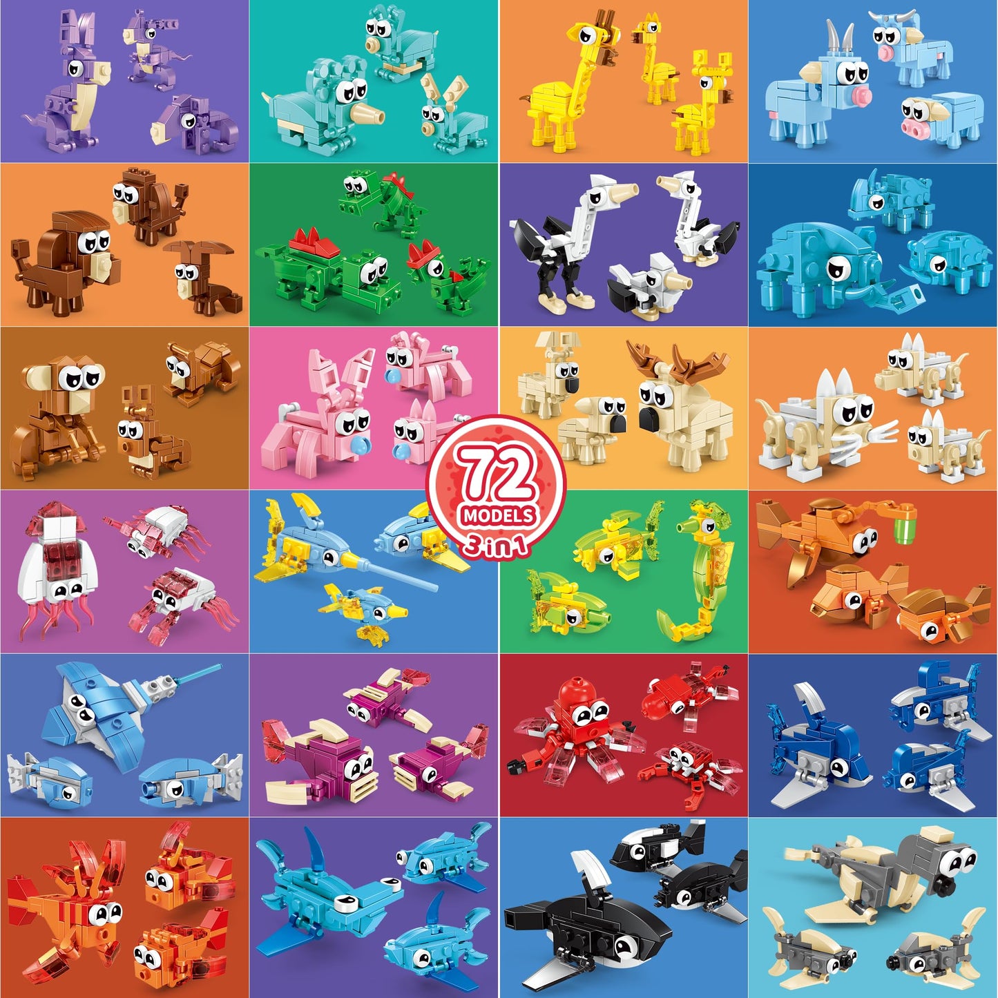Party Favors For Kids - 24 Pack 72 Kinds Of Animals Building Block Toy Stocking Stuffers Classroom Prizes Goodie Bags Easter Gif