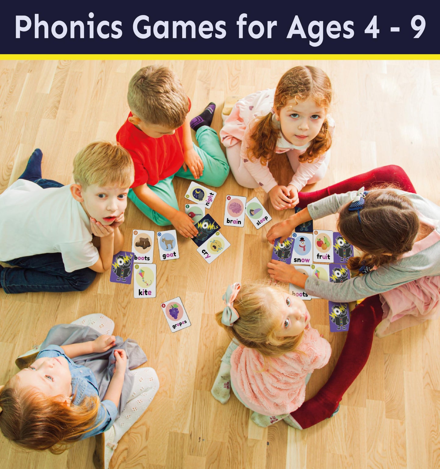 THE BAMBINO TREE Phonics Card Game - Vowel Sounds Learning for Kids, Medium, Cardstock, Purple, 2-8 Players