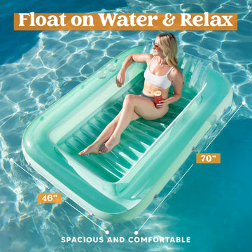 Sloosh Inflatable Tanning Pool Lounge Float  70 x 46 Suntan Tub Raft Floatie  Tanning Pool with Pillow  Personal Pool Lounger for mature-themed Summer Water Party  L-Cyan