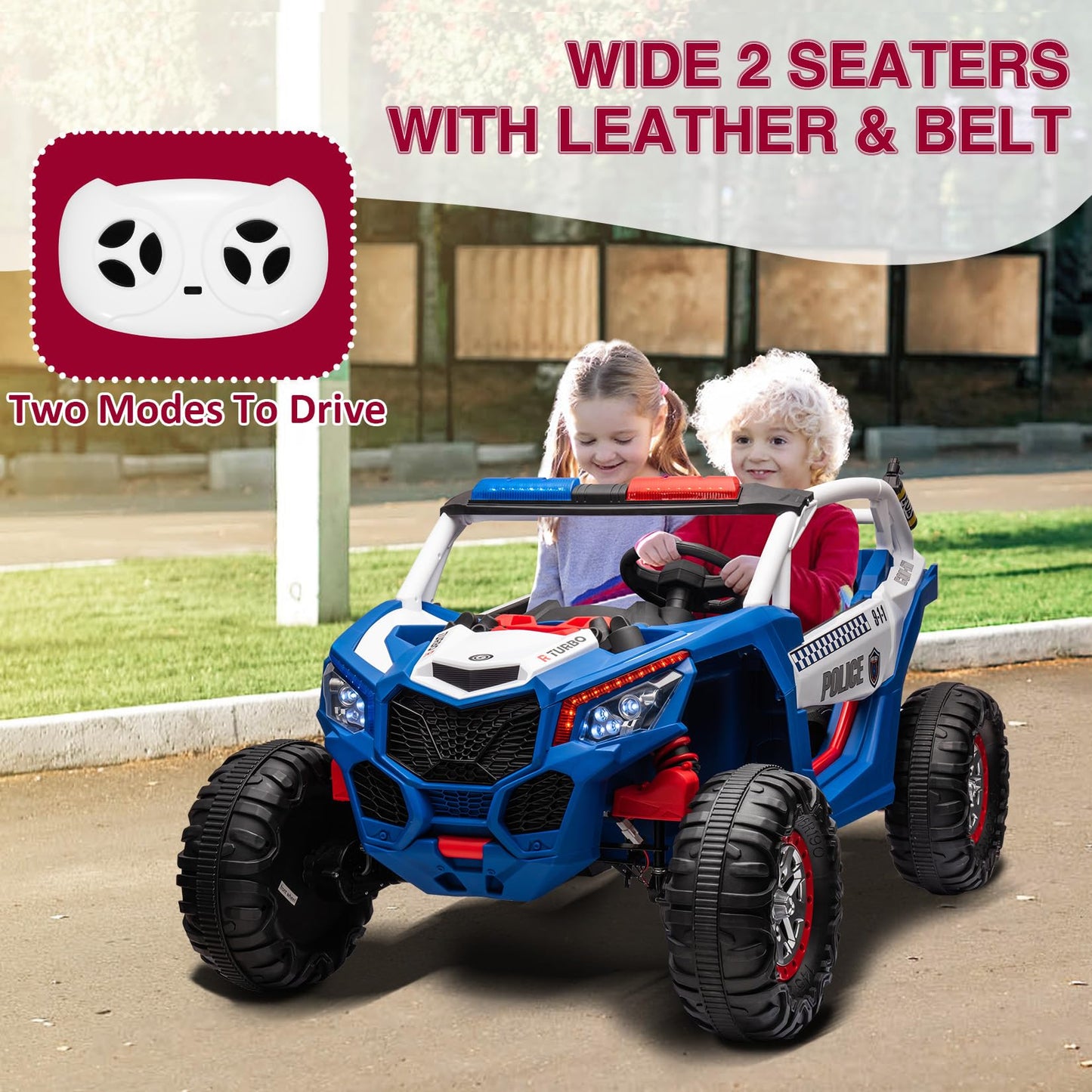 Two Seater 24V Kids Ride On Utv Car, Hetoy 4Wd 300W Motors Powerful Electric Vehicle W/Remote Control, 4 Shock Absorbers, Leathe