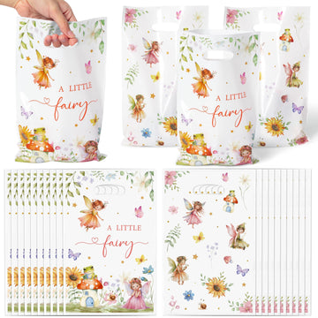 Fairy Party Favor Bags - 50Pcs A Little Fairy Goody Candy Treat Gifts Bags, Watercolor Floral Girls Themed Party Decorations for