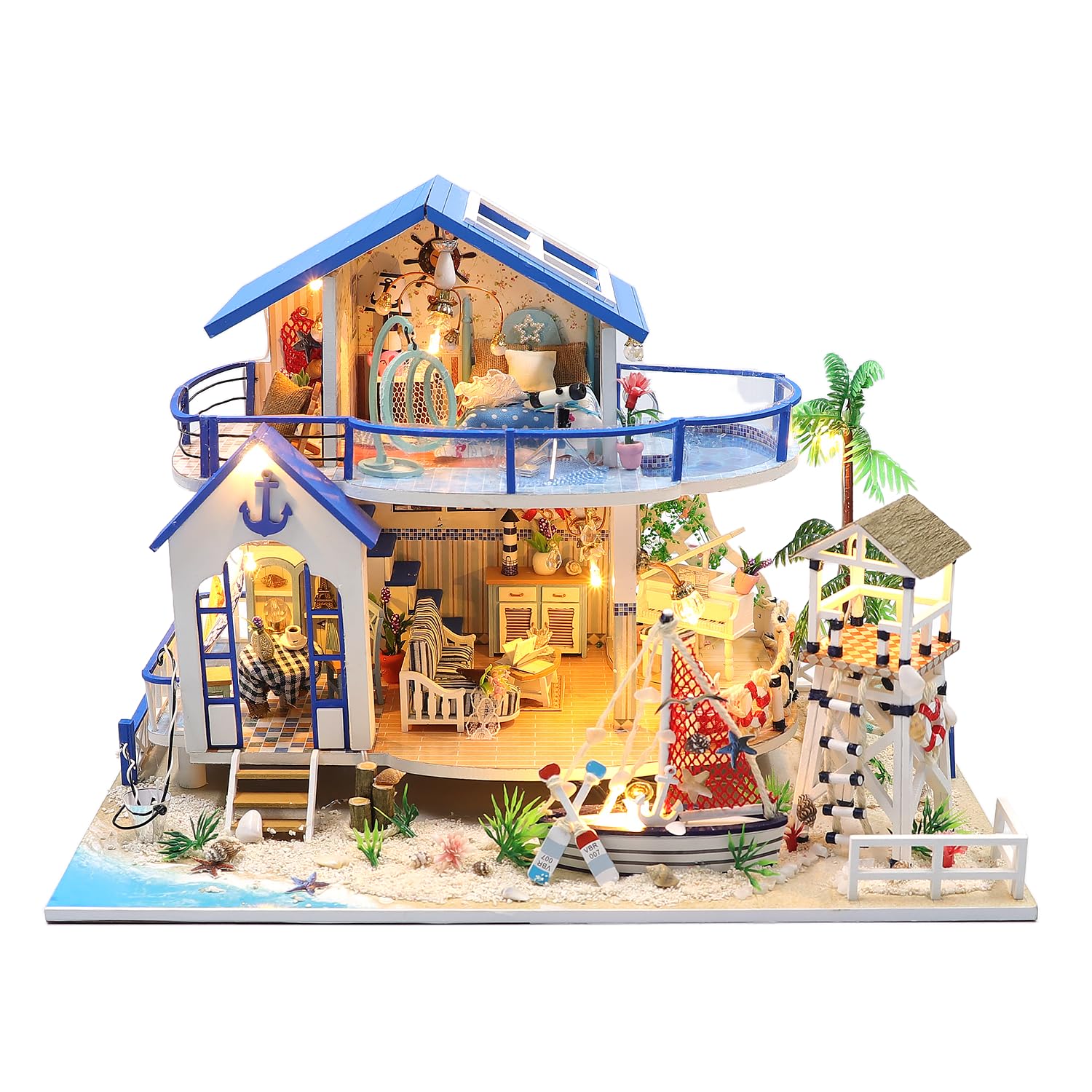 RHZN Miniature House Kit  Dollhouse Kit  Miniature Kit  DIY Mini House Building Kit for mature-themed Teen  Beach House