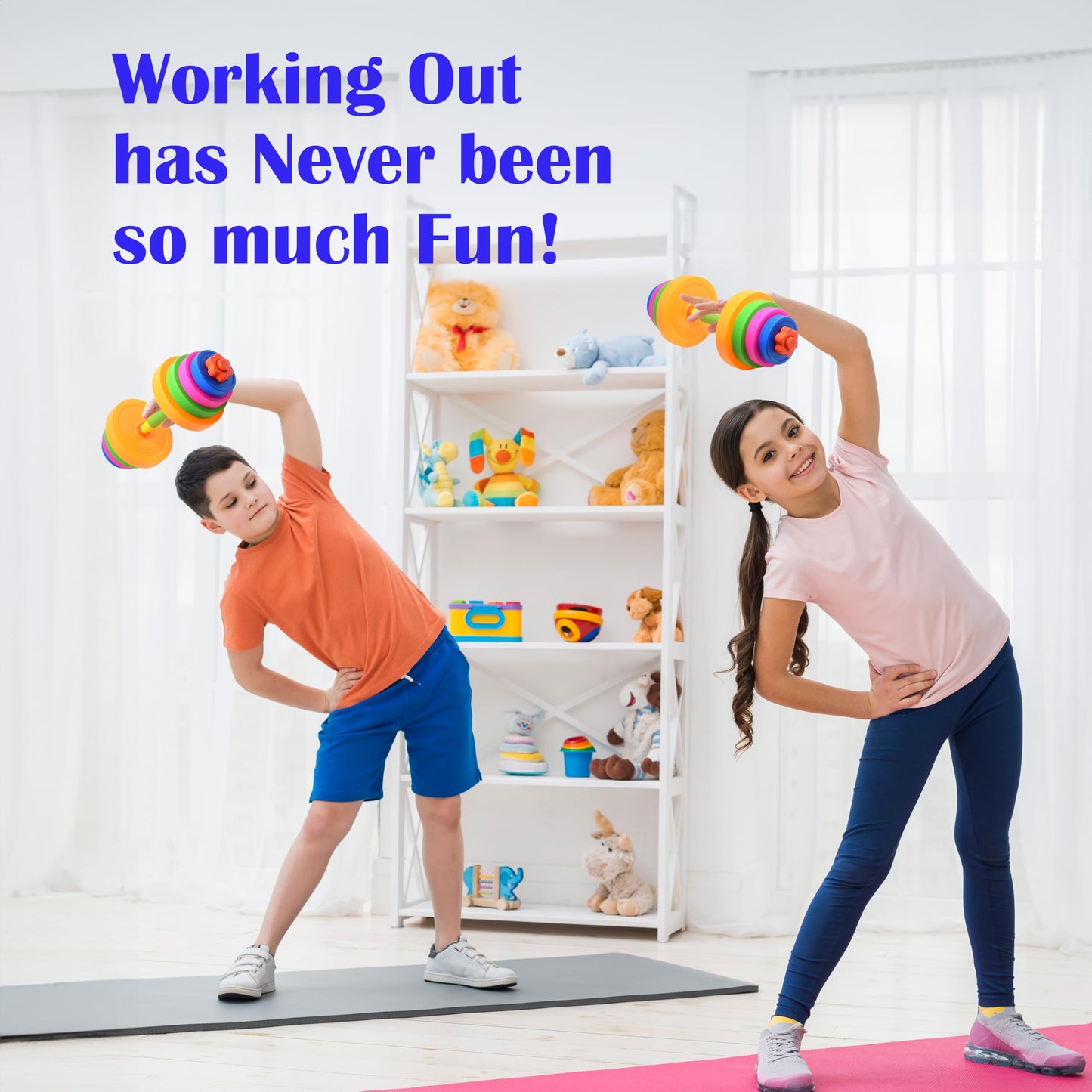 Kiddie Play Kids Weight Set Barbell & Dumbbells | Kids Exercise Equipment For Toddler Gym | Adjustable Workout Toy