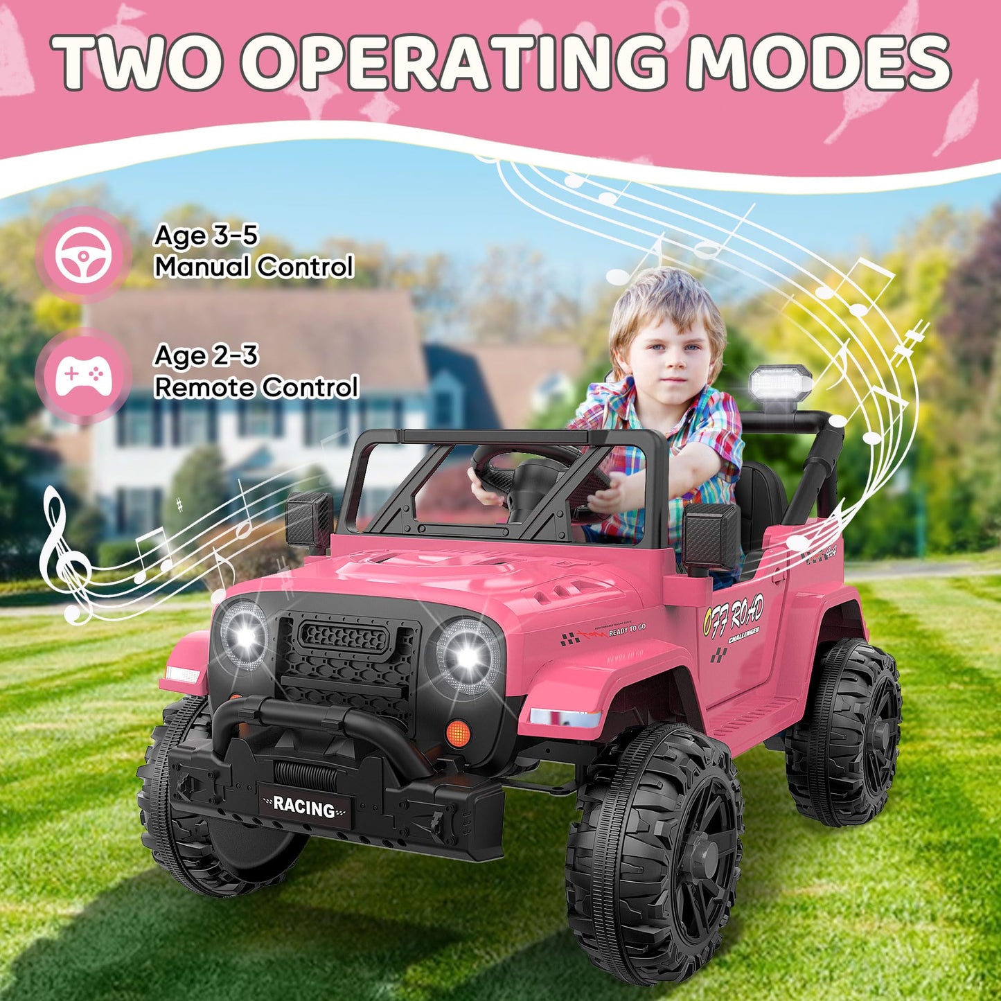 ARBELI 12V Ride On Truck Car with Remote Control, Kids Electric Vehicles with Bluetooth Music, Horn, 3 Speeds, 4 LED Lights, Sof