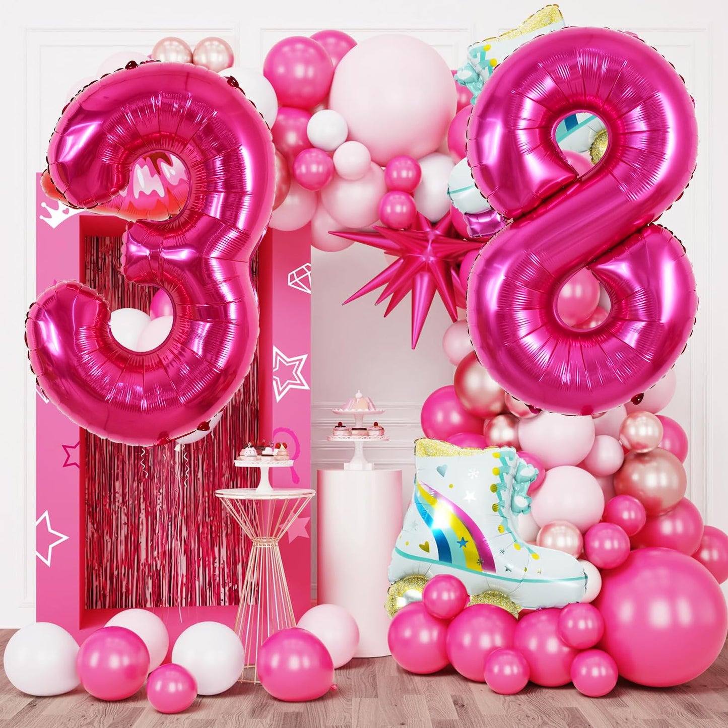 Toniful 40 Inch Hot Pink Large Numbers Balloon 0-9 Birthday Party Decorations,Foil Mylar Big Number 3 Balloon Digital 3 For Birt