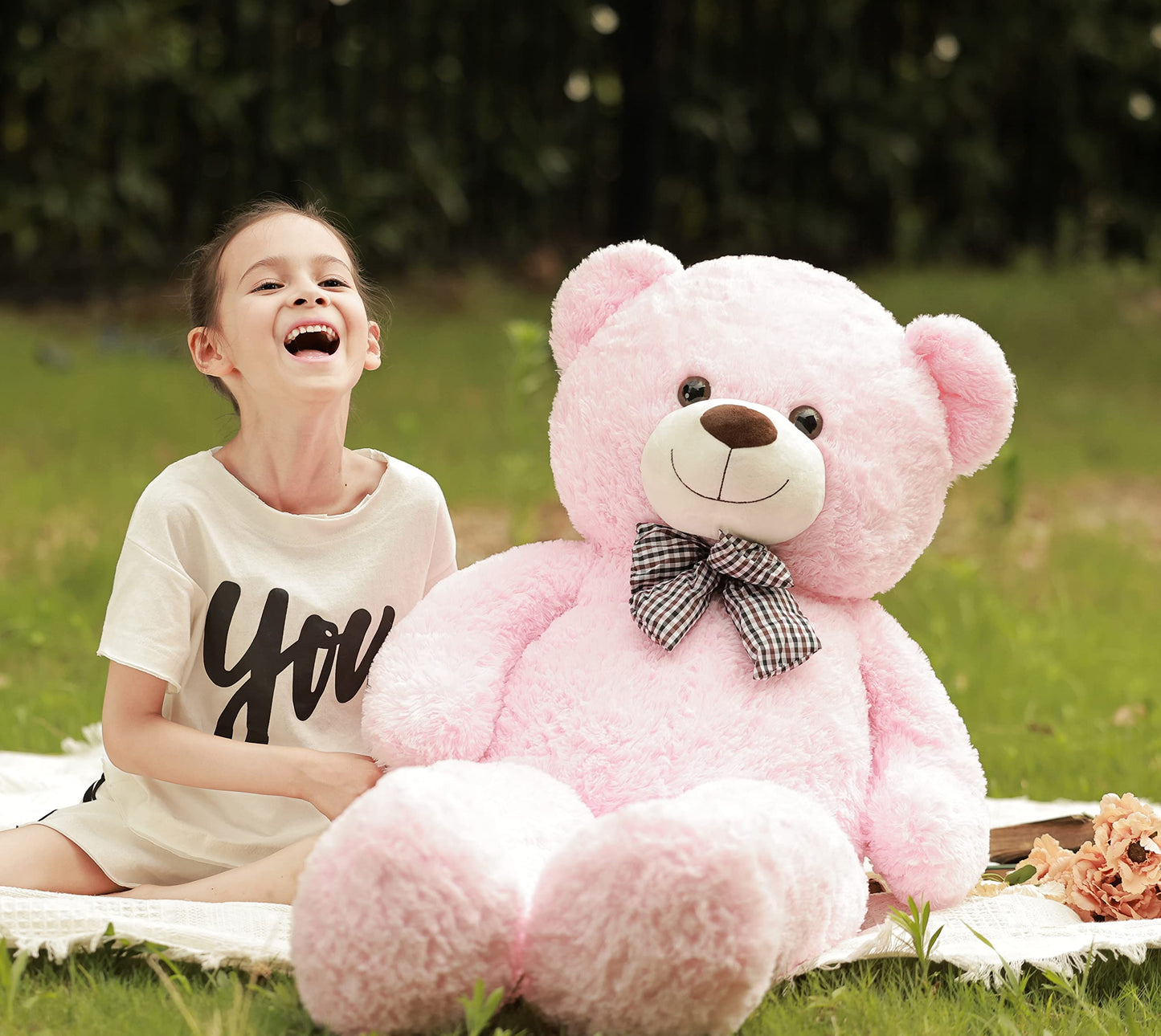 Poutmac Big Teddy Bear 4Ft Giant Pink Soft Stuffed Animals Cute Plush Toy For Girlfriend Women Kids For Valentine'S Christmas Bi