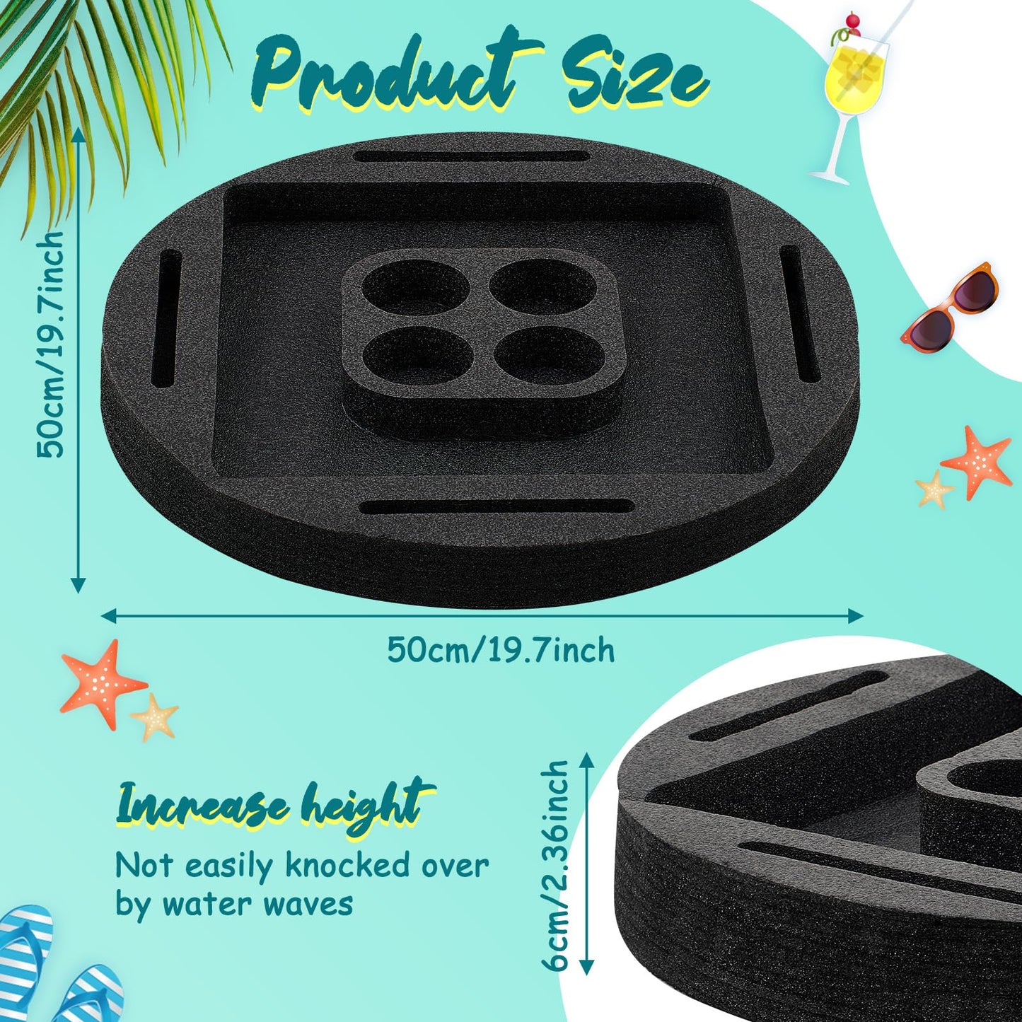 Qinyoung Large Floating Drink Holder Black Floating Refreshment Table Tray Compartment Portable Floating Pool Tray for Swimming