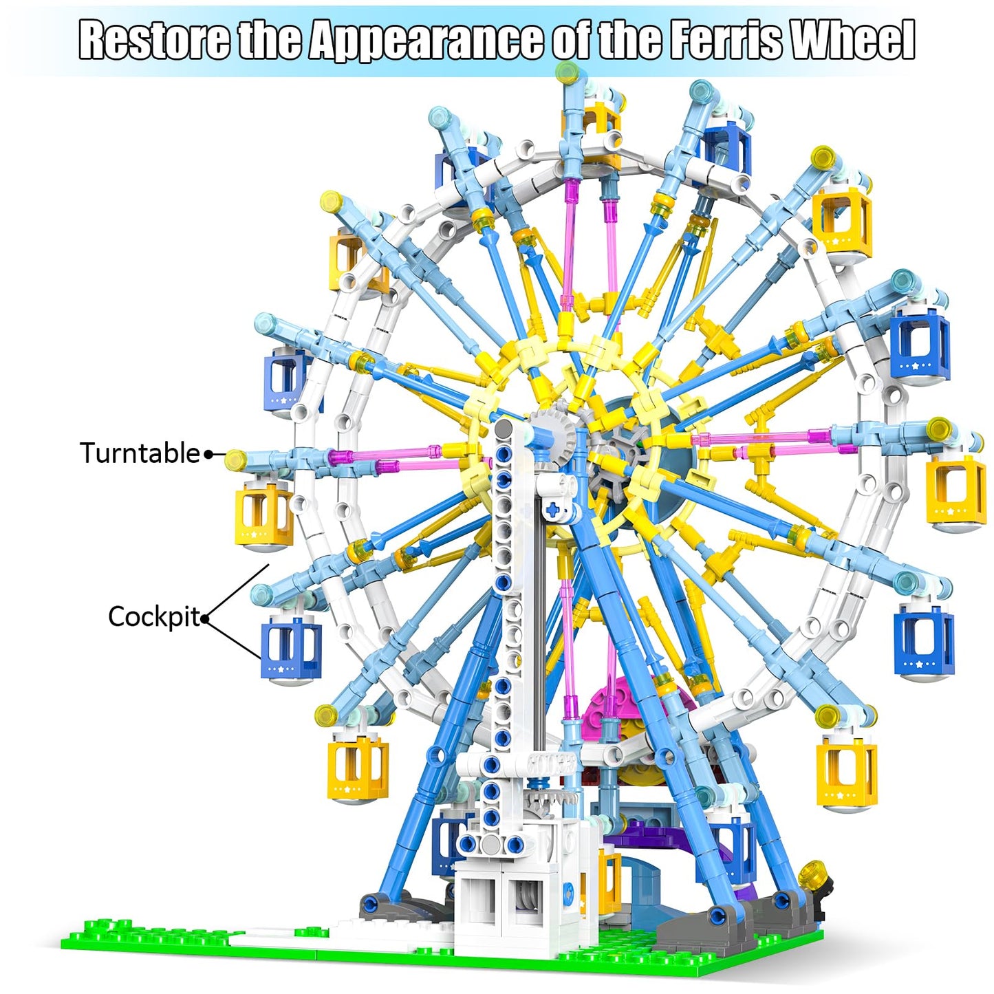 2024 Newly Upgrade Ferris Wheel Building Set With Fairy Light, Two-Way Rotating Ferris Wheel Building Blocks Set Of 813 Pcs, Amu