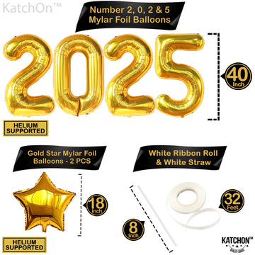 Katchon, Huge Foil Gold 2025 Balloons - 40 Inch | 2025 Graduation Balloons For Graduation Decorations 2025 | Class Of 2025 Balloons | 2025 Gold Balloons | Star Balloons | 2025 Graduation Decorations