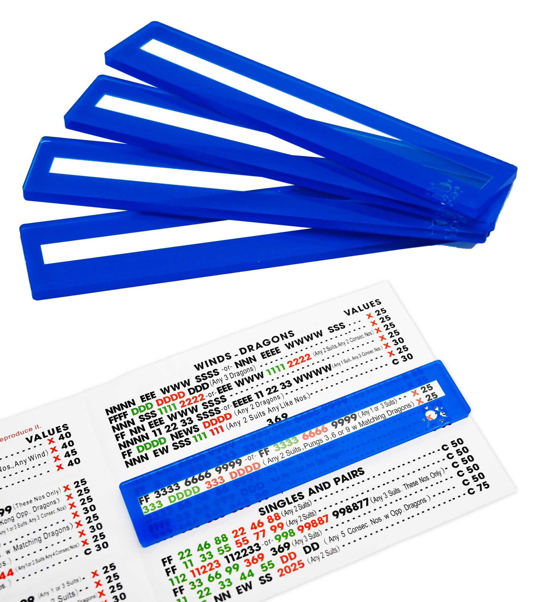 QANIUOS Mahjong Line Finder, Mahjong Rules Reader, Acrylic Card Rules Helper for Mahjong Players Accessories and Gifts (Blue*4)