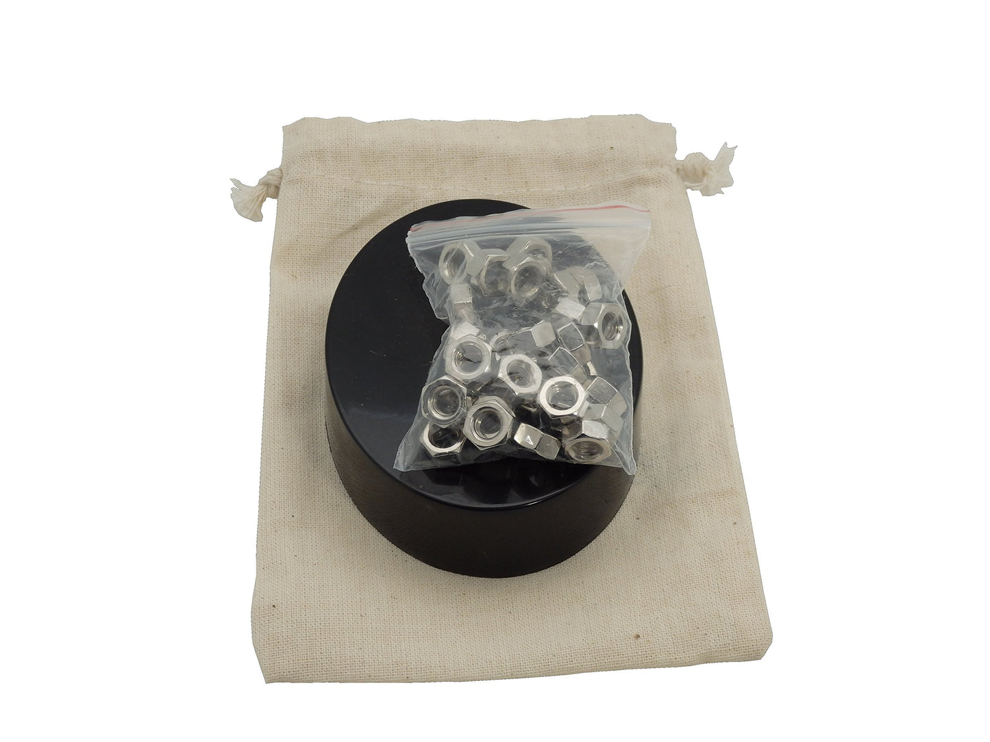 SanAndCo Magnetic Desktop Sculpture - Stacking Nuts - Small Silver Metal in Burlap Bag - Model 43234-228