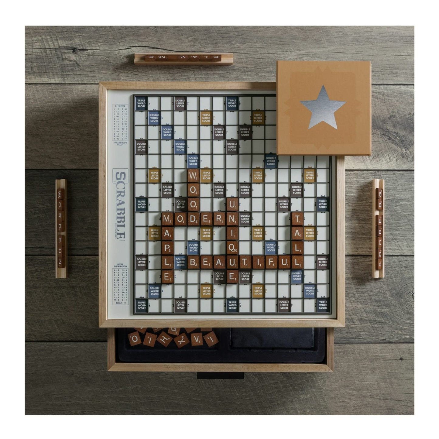 Ws Game Company Scrabble Luxe Maple Edition With Rotating Solid Wood Cabinet