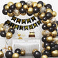 Happy Birthday Banner,Happy Birthday Decorations Black And Gold Birthday Flag Bunting For Birthday Party Backdrop Decor,Happy Bi