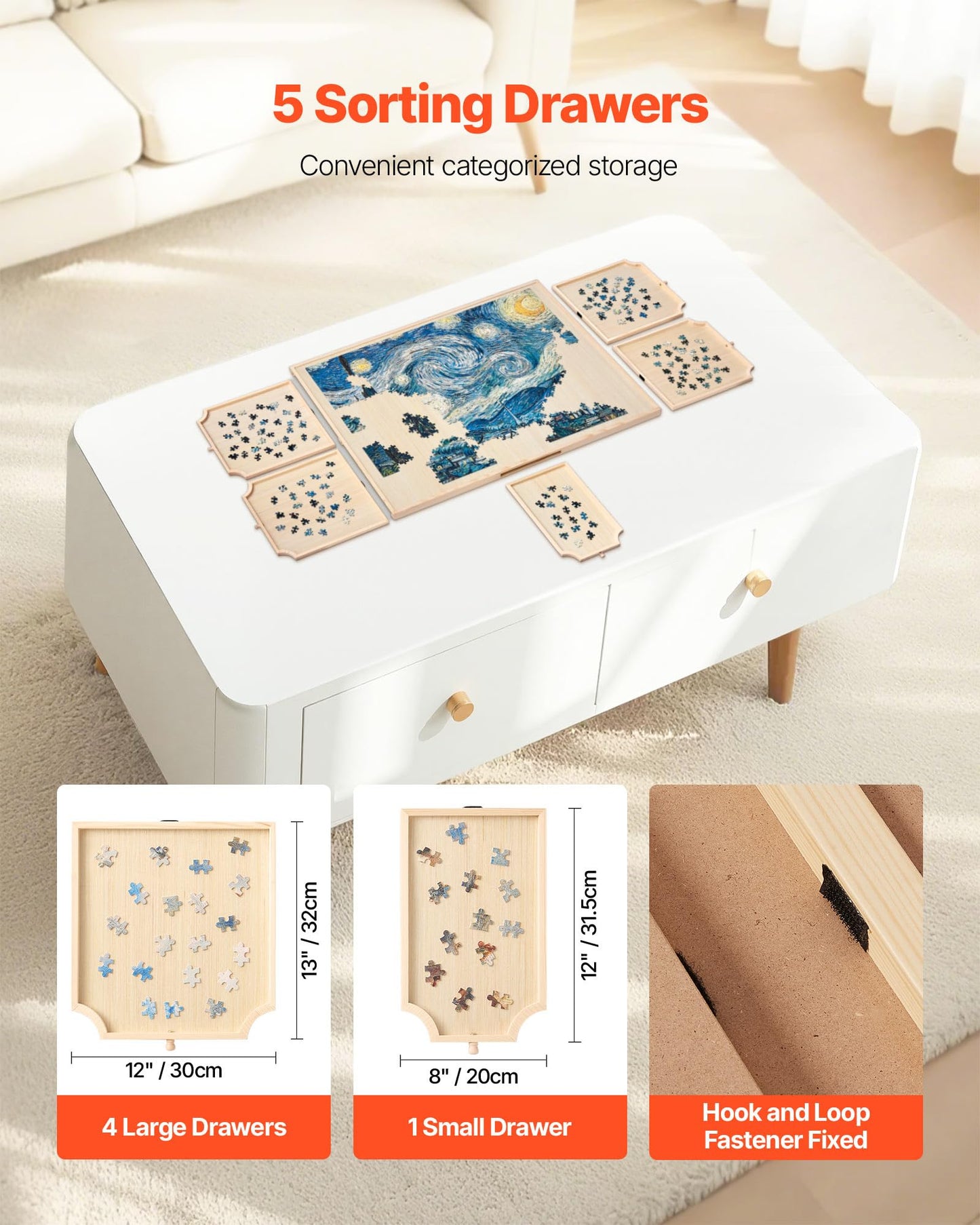 VEVOR 1500 Piece Rotating Puzzle Board with 5 Drawers and Cover, 34x25 inch in Portable Wooden Table, Jigsaw Puzzle Accessories