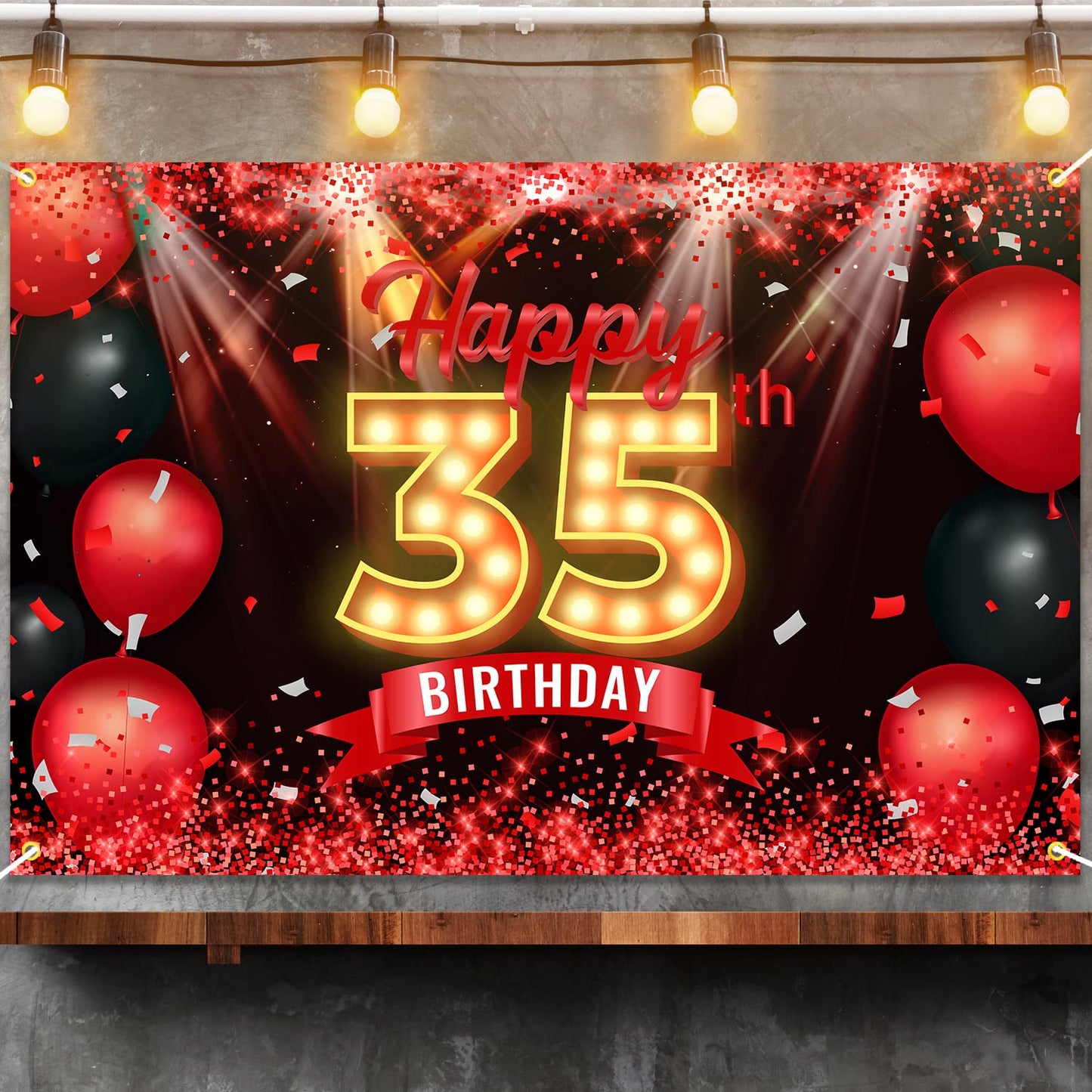 Happy 35Th Birthday Banner Backdrop Red And Black 35 Years Old Background Bday Decorations For Women Men Photography Party Supplies Glitter