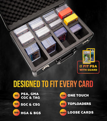 SLAB protective covering FUSION 4 Row Graded Card Storage Box PSA Card Slab Case For Graded cards Hold 160+ Slab Graded Card Case PSA Slab Box Graded Card Storage Sports Baseball Card Collector Gifts (CARBON FIBER)