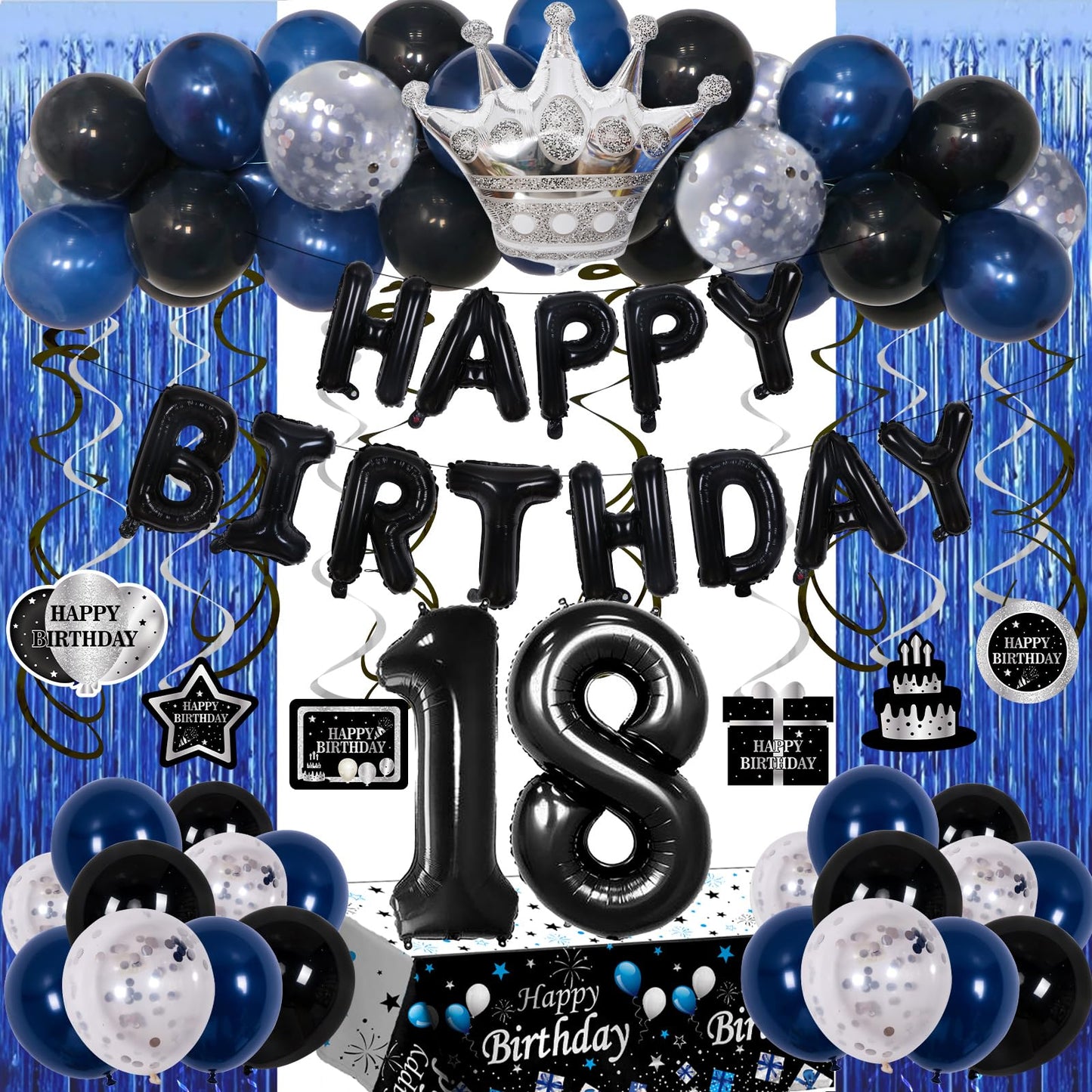 18Th Birthday Decorations For Boys, 73Pcs Blue Black Happy 18Th Birthday Decorations For Girls, 18 Years Old Birthday Balloons B