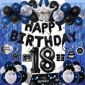 18Th Birthday Decorations For Boys, 73Pcs Blue Black Happy 18Th Birthday Decorations For Girls, 18 Years Old Birthday Balloons B