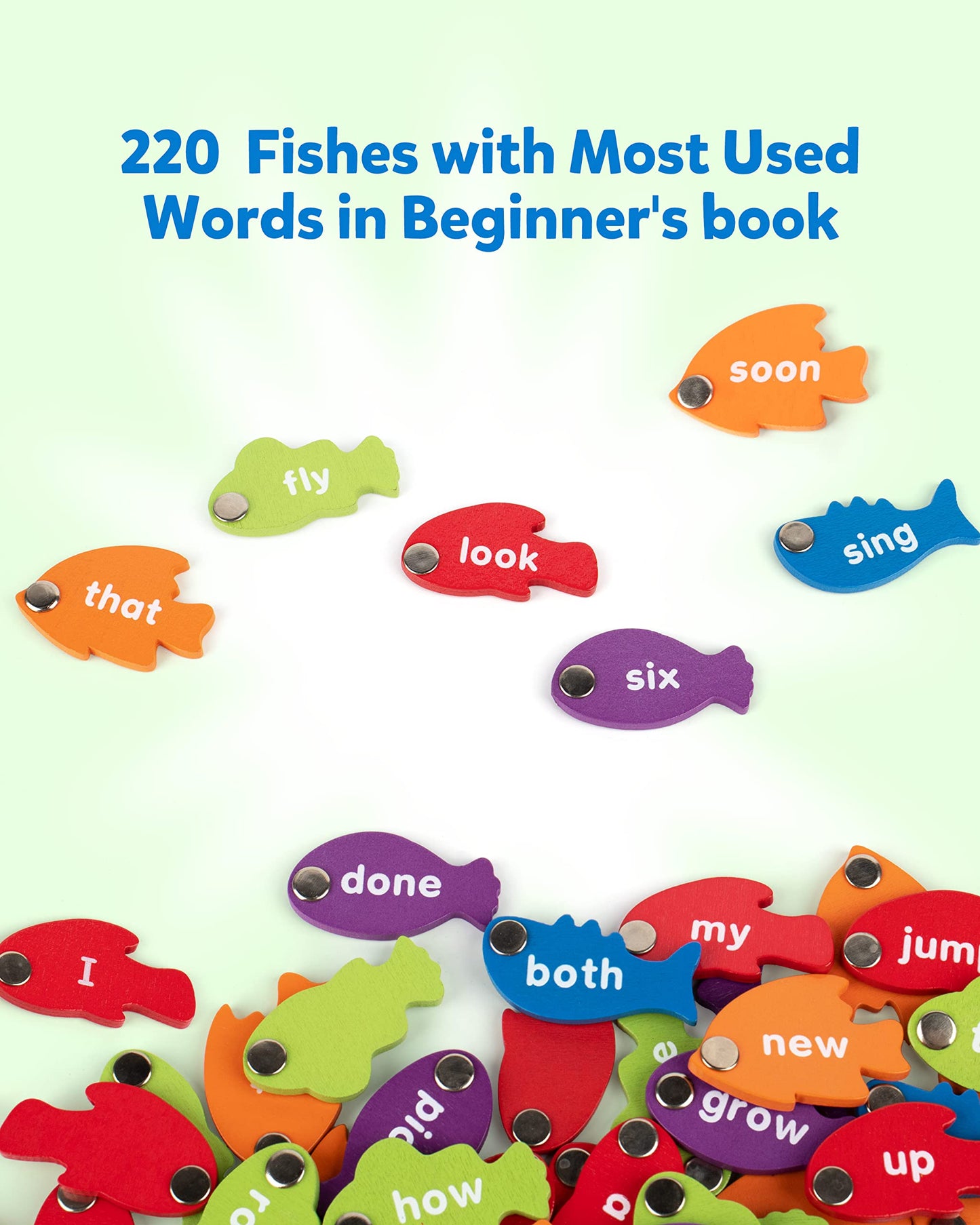 Coogam Wooden Magnetic Fishing Sight Words Game Learning Dolch Word Flashcards Montessori Educational Toy For Preschool 3 4 5 Year Old Kids