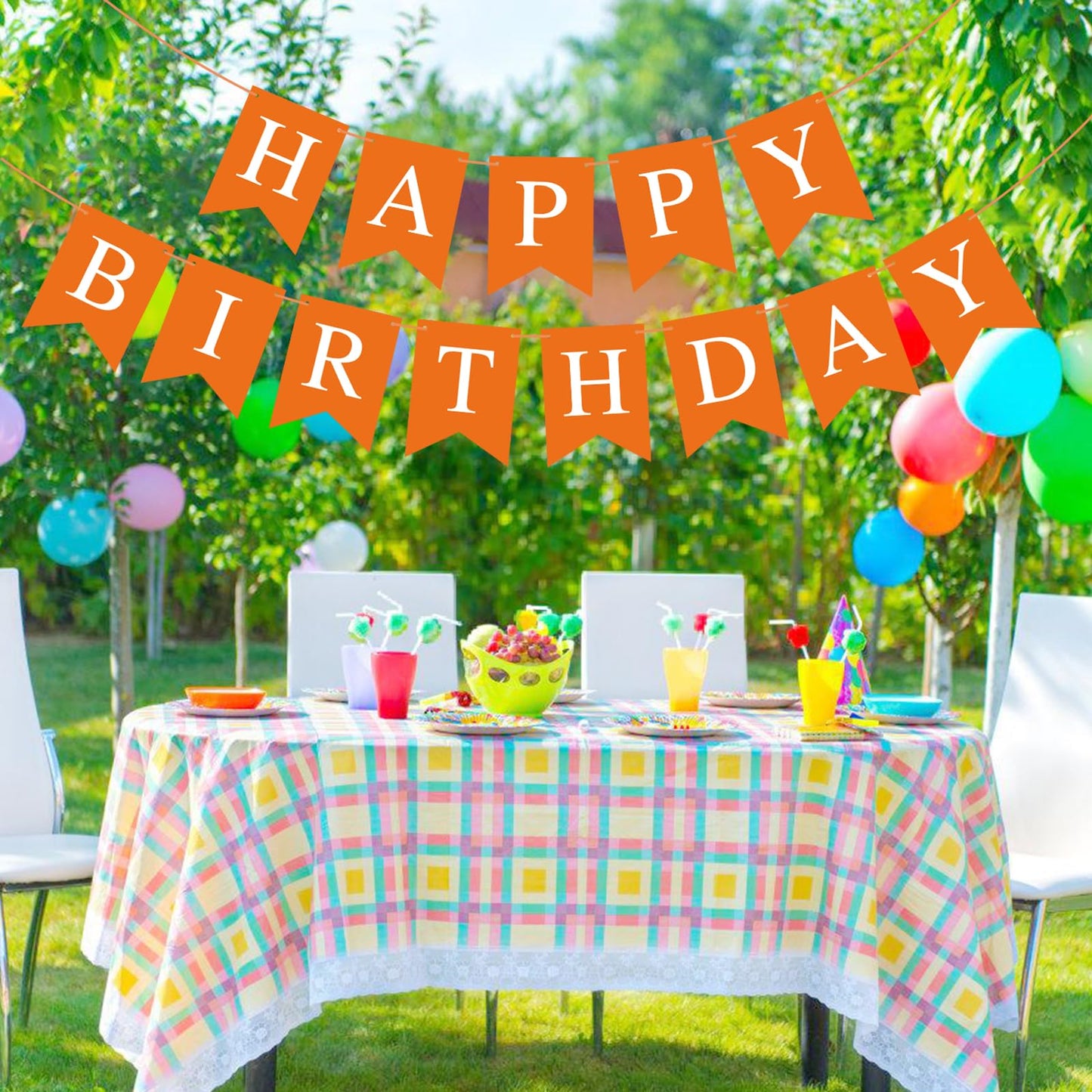 Eaezerav Orange Happy Birthday Banner Sign, Birthday Garland Bunting Banner Tea Party Decorations, Fall Halloween Thanksgiving B