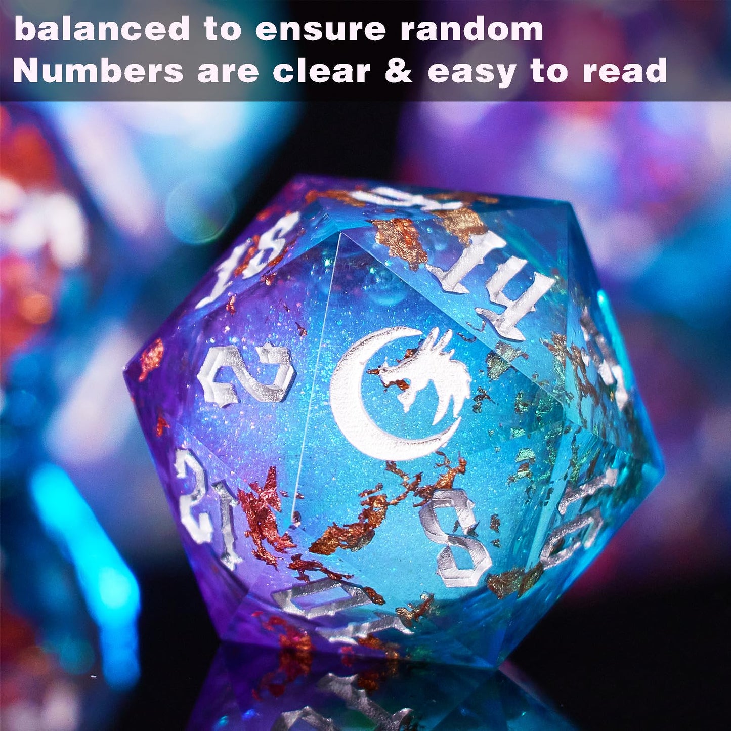 Gradual Purple Blue Moon Liquid Core Dnd Dice Set For Role Playing Games, Galaxy Dungeons And Dragons Dice Set For Gifts, Rpg Li