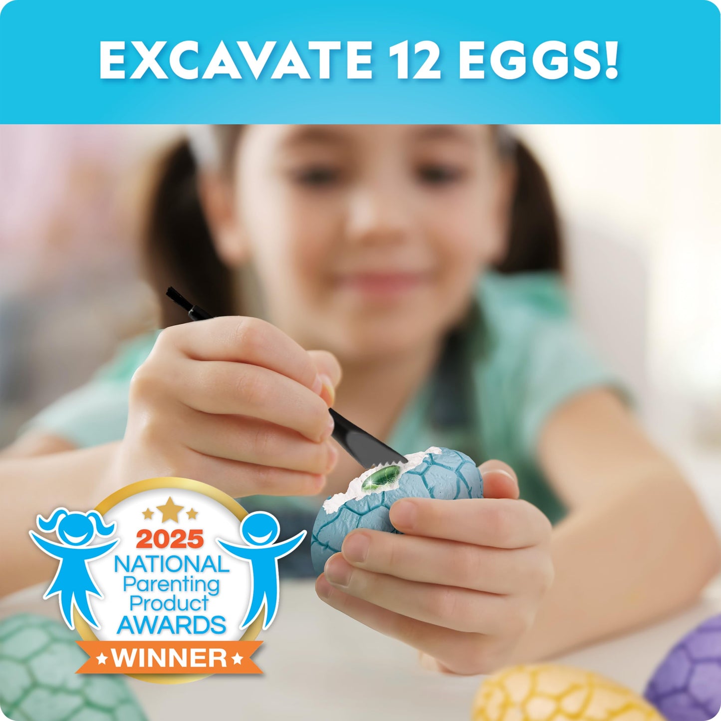 Blue Marble Easter Egg Dig Kit - 12 Bricks with Gemstones & Glow Dinosaur Figures, Medium, Multicolor, Includes Dig Tools