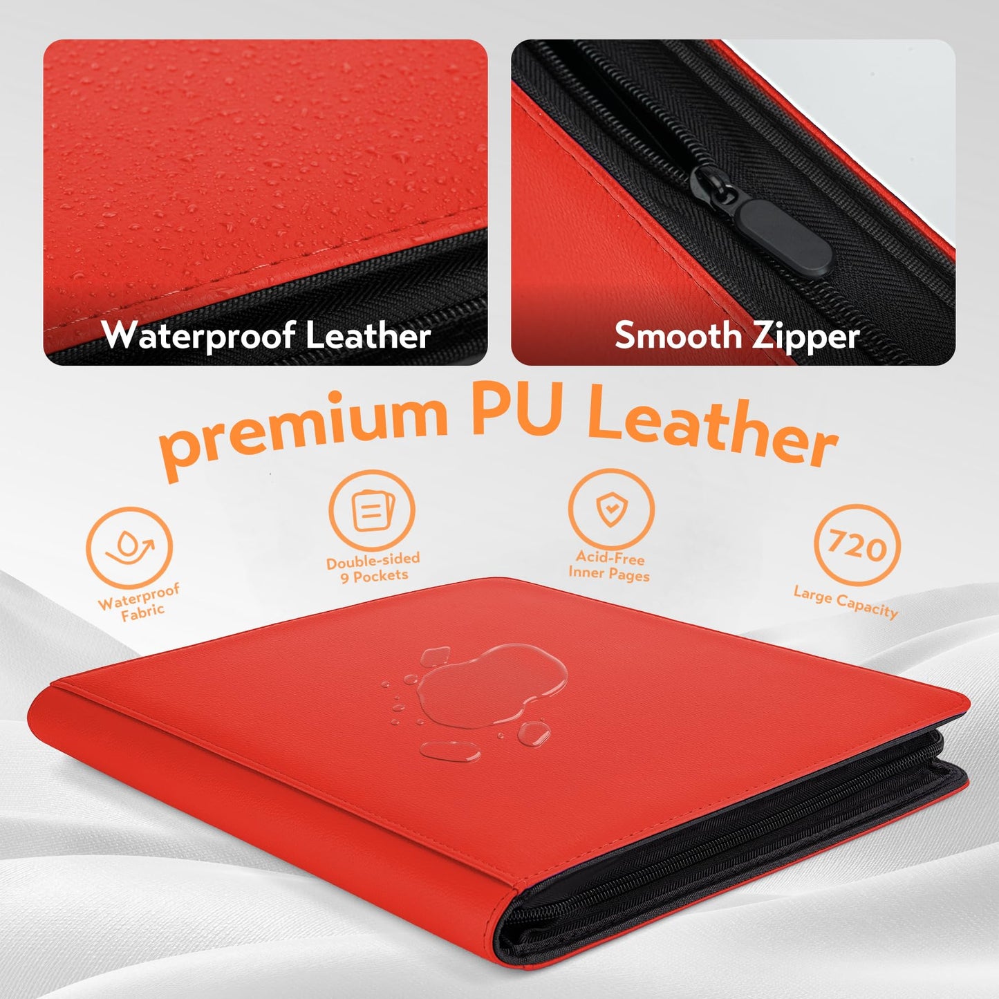 SMYV 12 Pocket Trading Card Binder  enhanced PU Cover Card Binder for 720 Cards  Ringless Side Loading Card Collection Album Folders for MTG  TCG  Game Cards & Sports Cards (Red)