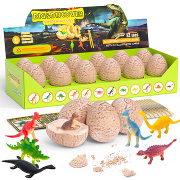 Dodomagxanadu Dinosaur Eggs,12 Dino Eggs Dig Excavation Kit Dinosaur Toys For Boys, Science Stem Dinosaur Party Favors Easter Basket Stuffers For Boys & Girls Ages 3-5 4-7 5-7+