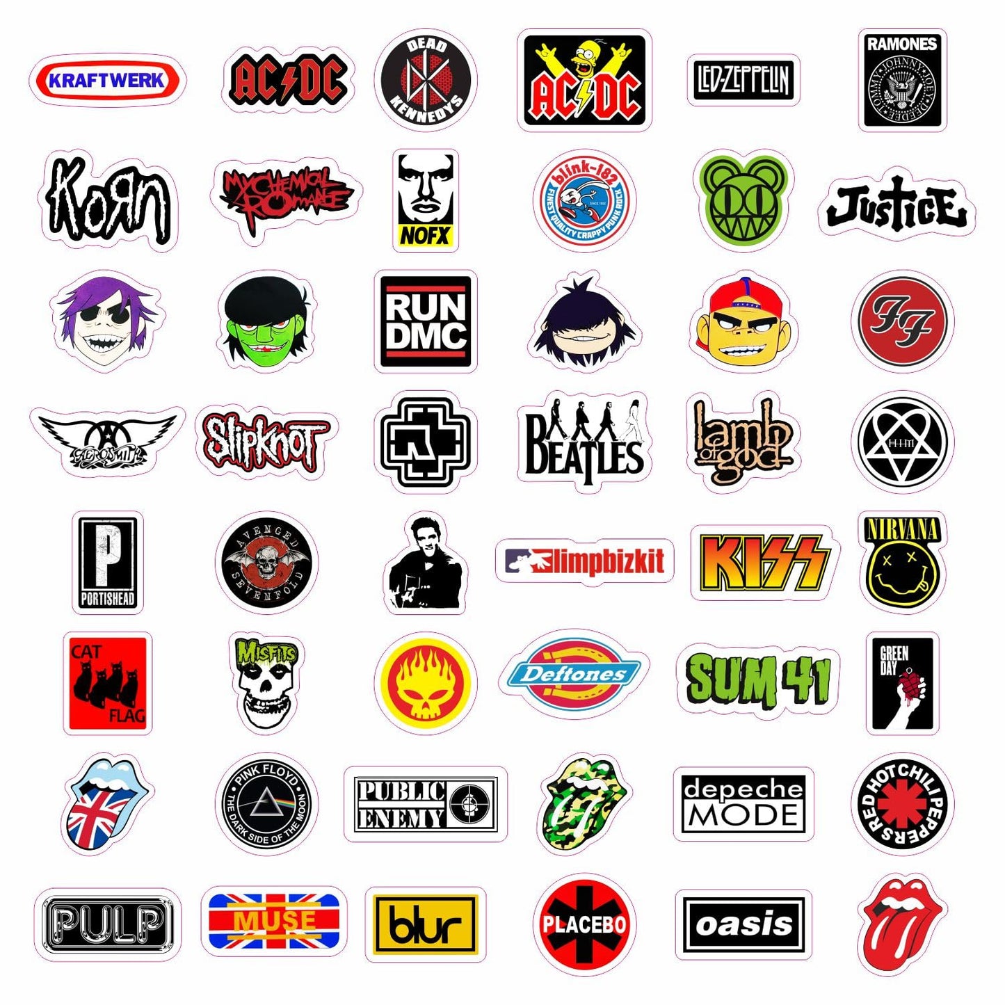 BulbaCraft Classic Rock Stickers - Vinyl Decals for Water Bottles & Laptops, 60s-90s Rock Bands, White, Model 12