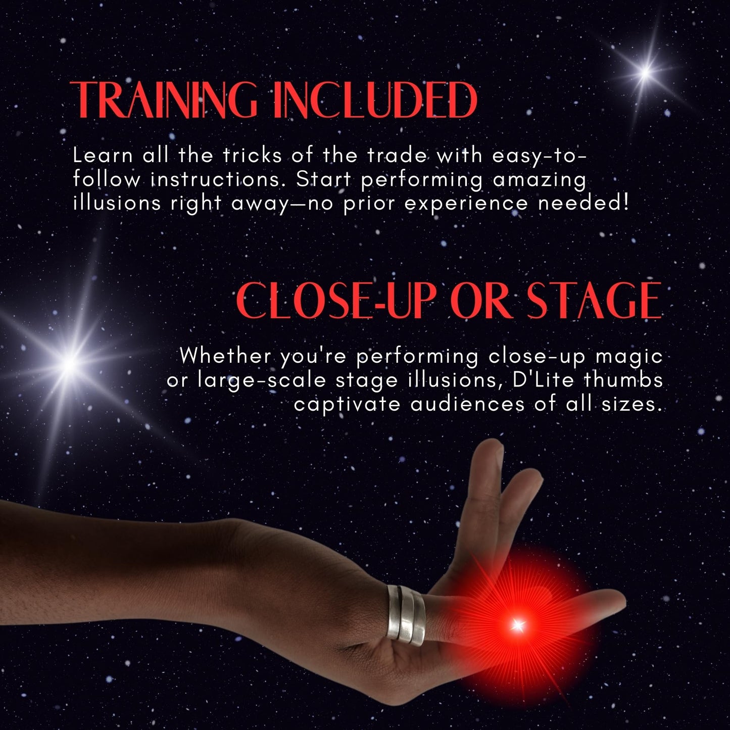 D'lite Magic Thumb Lightup Trick Set / 2 Original Amazing Ultra Bright Light Magic Fingers - Closeup & Stage Magic Tricks - Easy Illusion Anyone Can Do It - Magic Trick for mature-themeds (Jumbo Blue)