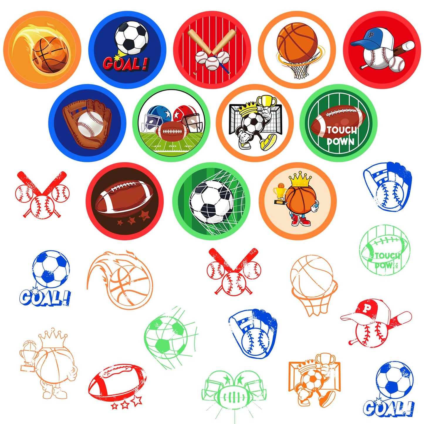 Cinrobiye 24 Pcs Sports Themed Stampers for Kids