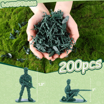 Lovestown 200Pcs Army Men Toy Soldiers, Green Soldier Figures Plastic Army Men Playset 10 Poses For Boys Birthday Gift
