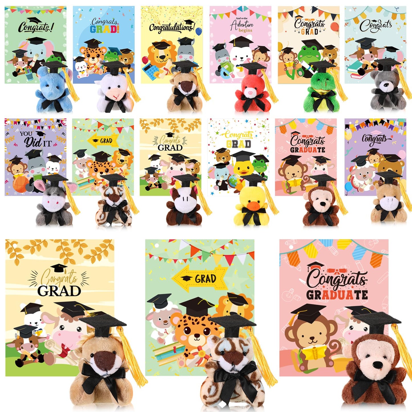 Hollowfly 30 Set Graduation Gifts Mini Stuffed Animals Gift with Cards class of 2025 Stuffed Keychains for Exchange Gifts Gradua