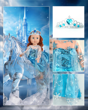 18 Inch Doll Clothes Accessories, 6Pcs Princess Costume Set With Crown Fits For 18 Inch Girl Dolls, Gift For Girl Christmas Birt