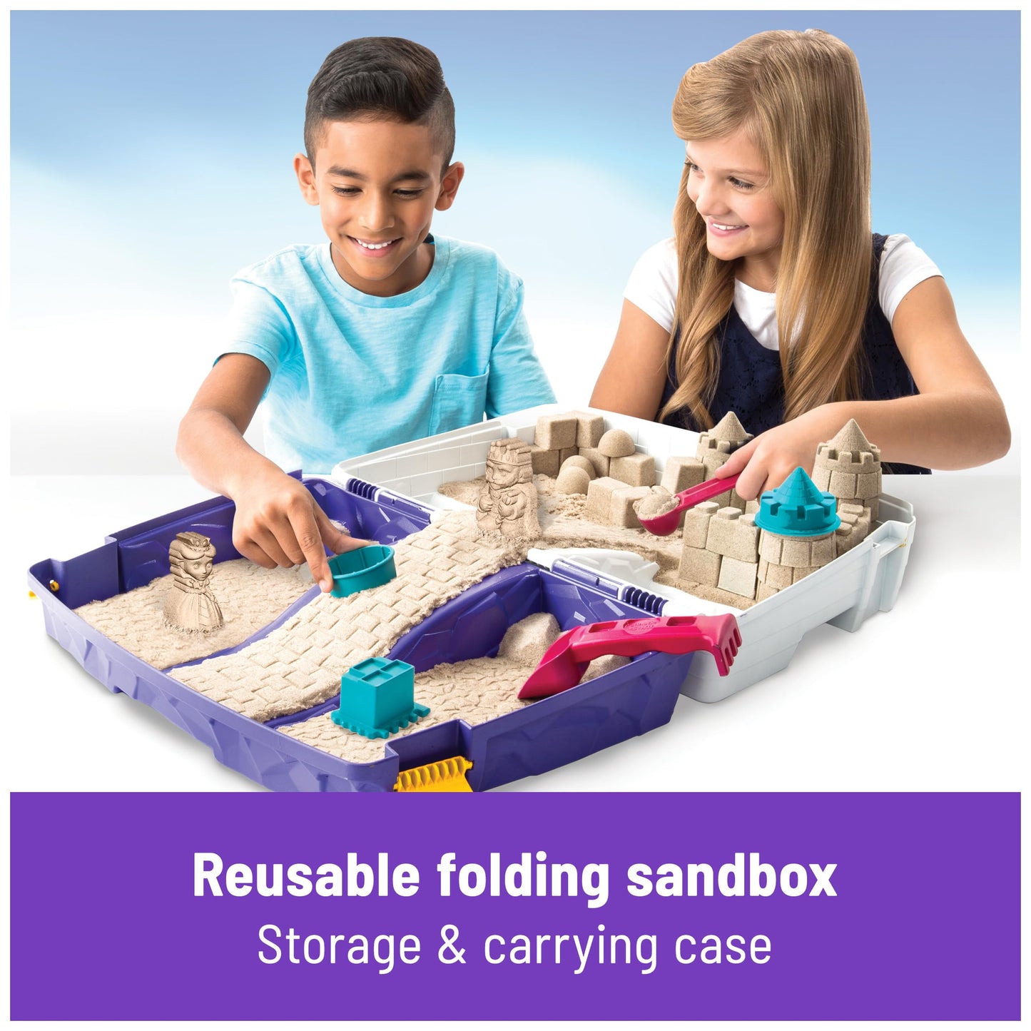 Kinetic Sand Folding Sand Box with 2lbs Play Sand, 7 Molds & Tools, One Size, Sensory Toy for Kids 3+