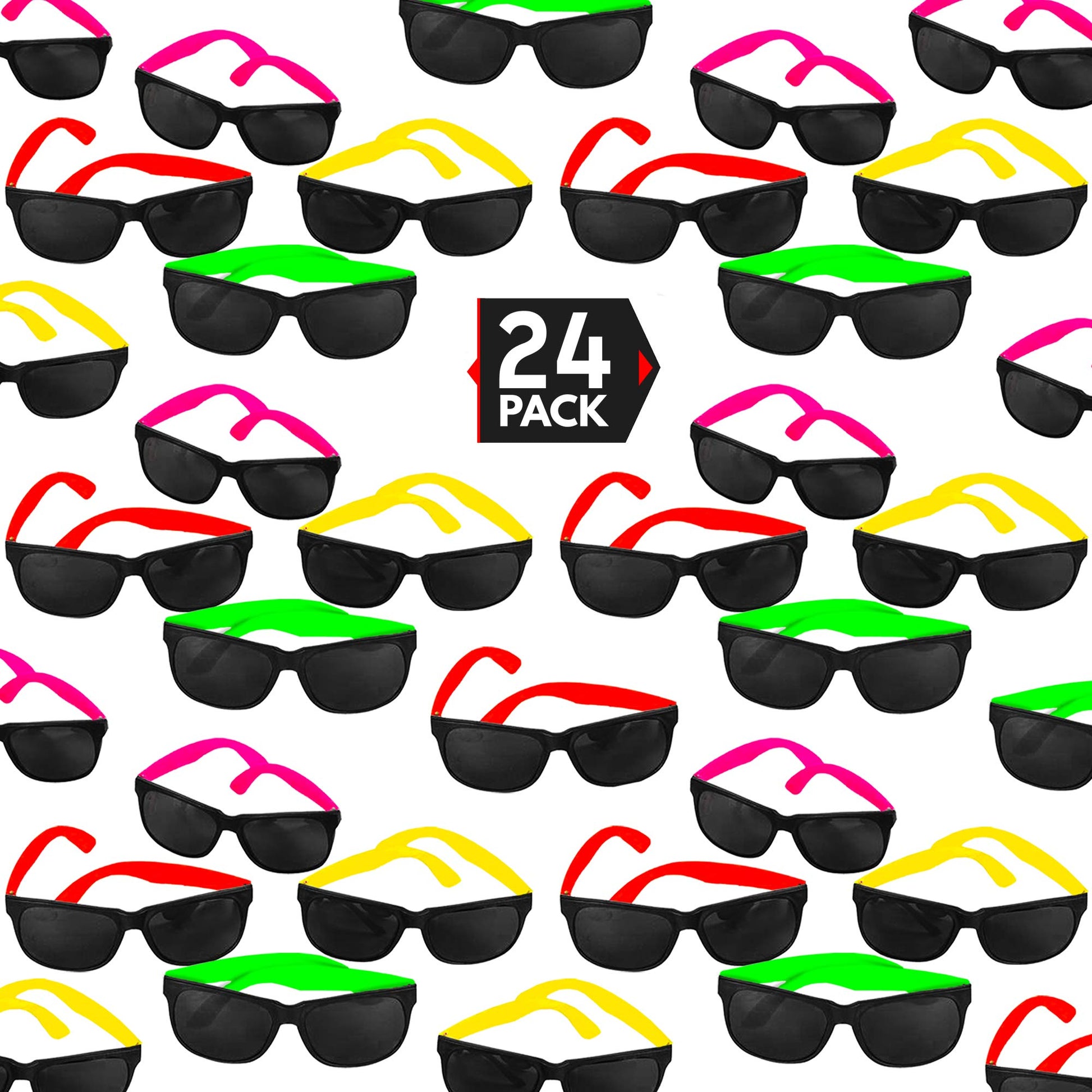 24 Pack 80s Style Neon Party Sunglasses - Fun Gift, Party Favors, Party Toys, Goody Bag Favors