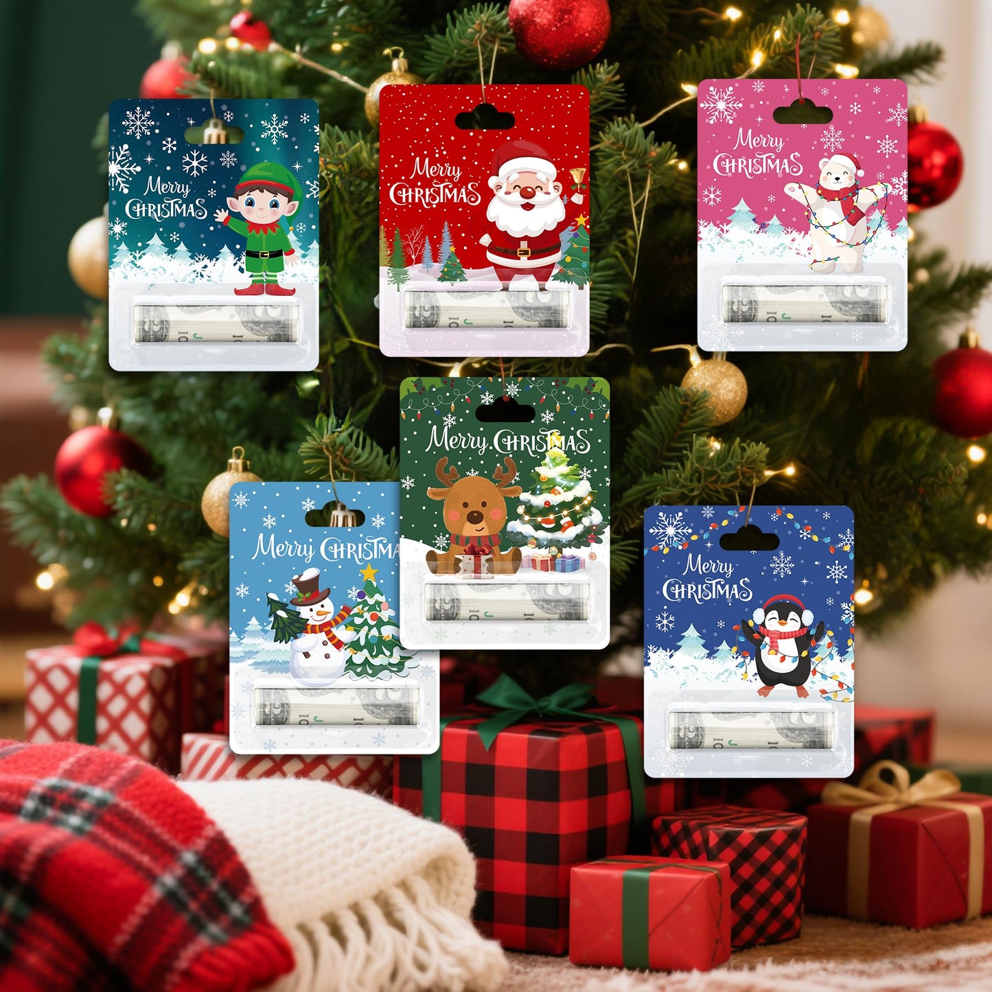 Stranthother 60 Pack Christmas Money Holders Cash Gifts Cards Ornaments Xmas With Plastic Cover Adhesive Pads Winter Holiday Par